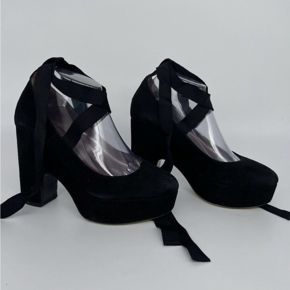 Tabitha Simmons Sky Velvet Ankle Tie Platform Pumps Size 38 - Picture 2 of 13